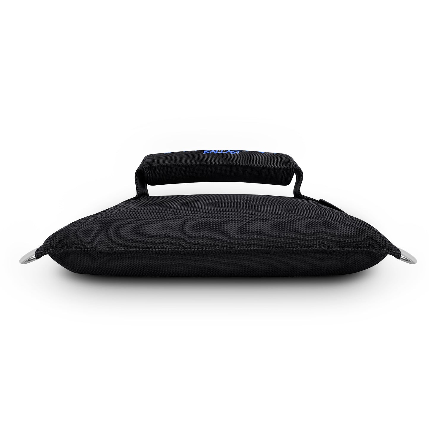 Side view of 25 lb Shotbag Ballast with dual D-rings and padded handle, low-profile heavy-duty design