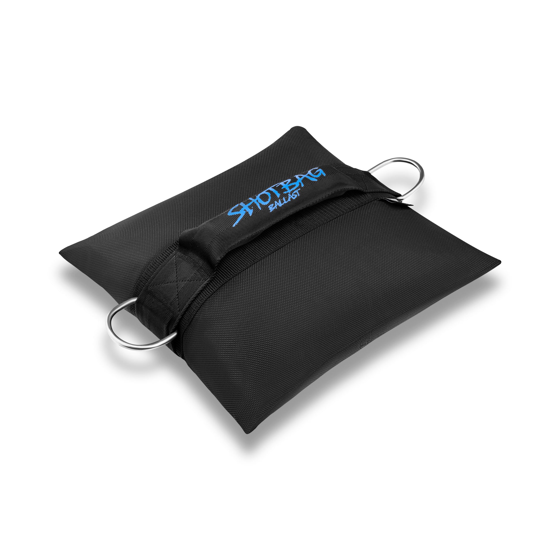 Durable 50 lb ballast bag filled with steel shot, featuring a secure D-ring for fast anchoring. Ideal for tents, photography, and marine use.