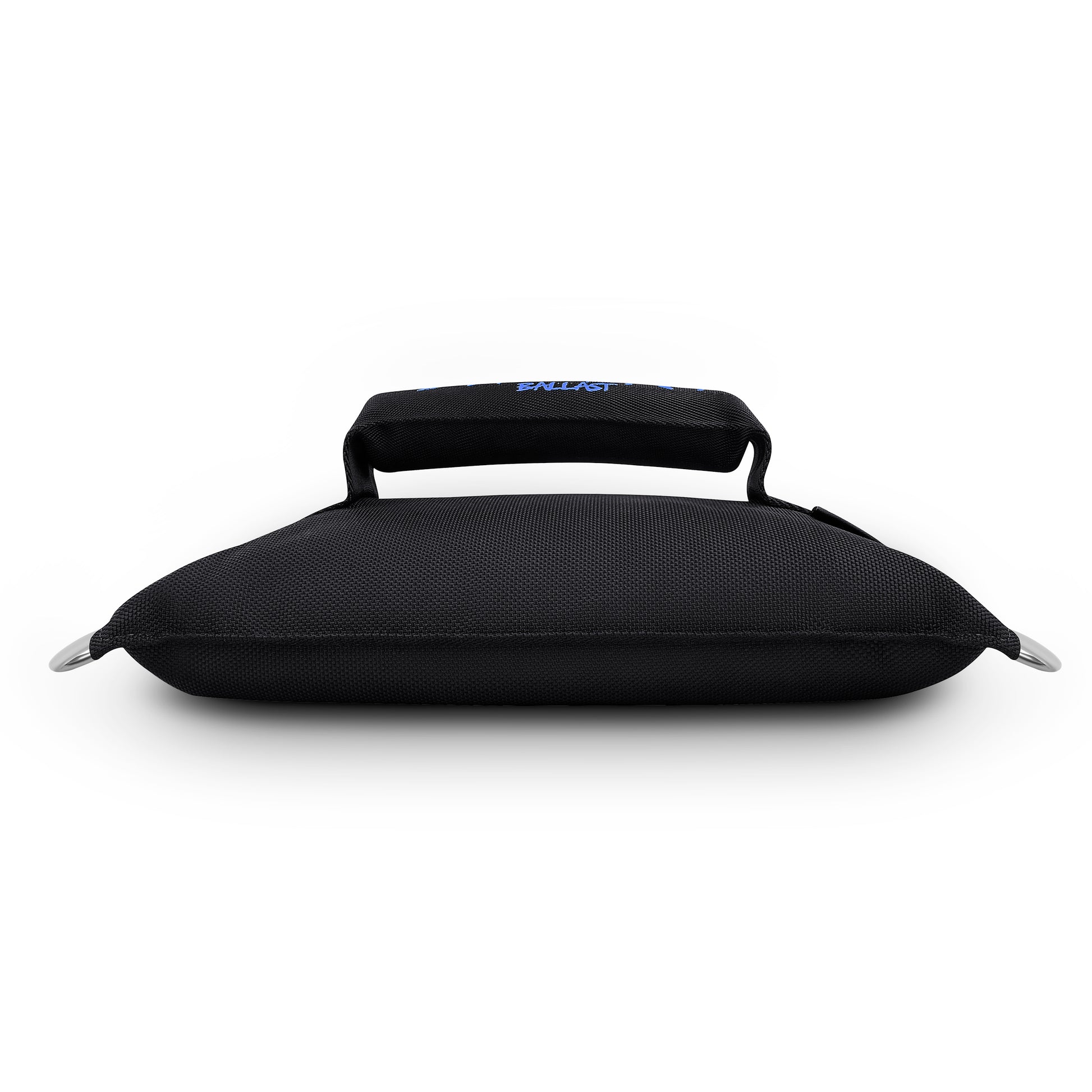Side view of 25 lb Shotbag Ballast with dual D-rings and padded handle, low-profile heavy-duty design