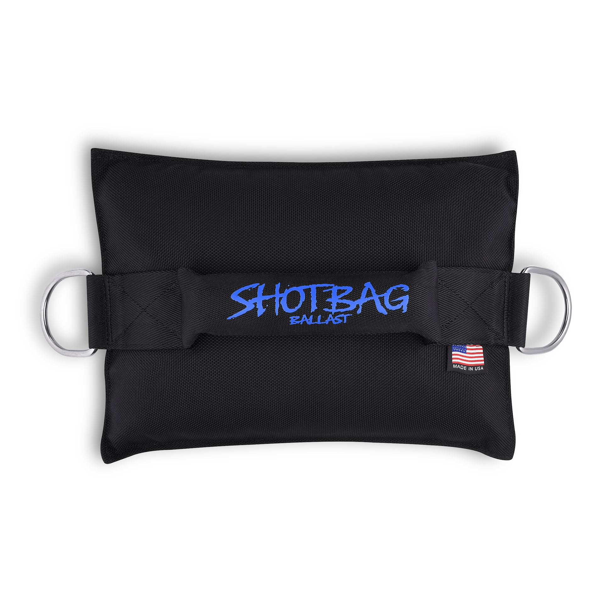 25 lb Shotbag Ballast with dual stainless D-rings – top view highlighting USA-made label and reinforced carry handle

